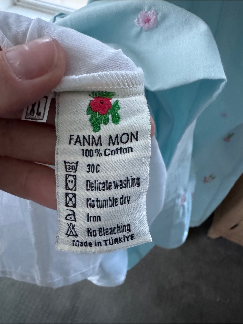 Fanm Mon Blue Embroidered Cotton Tie Front Babydoll Mini Dress XL NWT - Picture 6 of 6